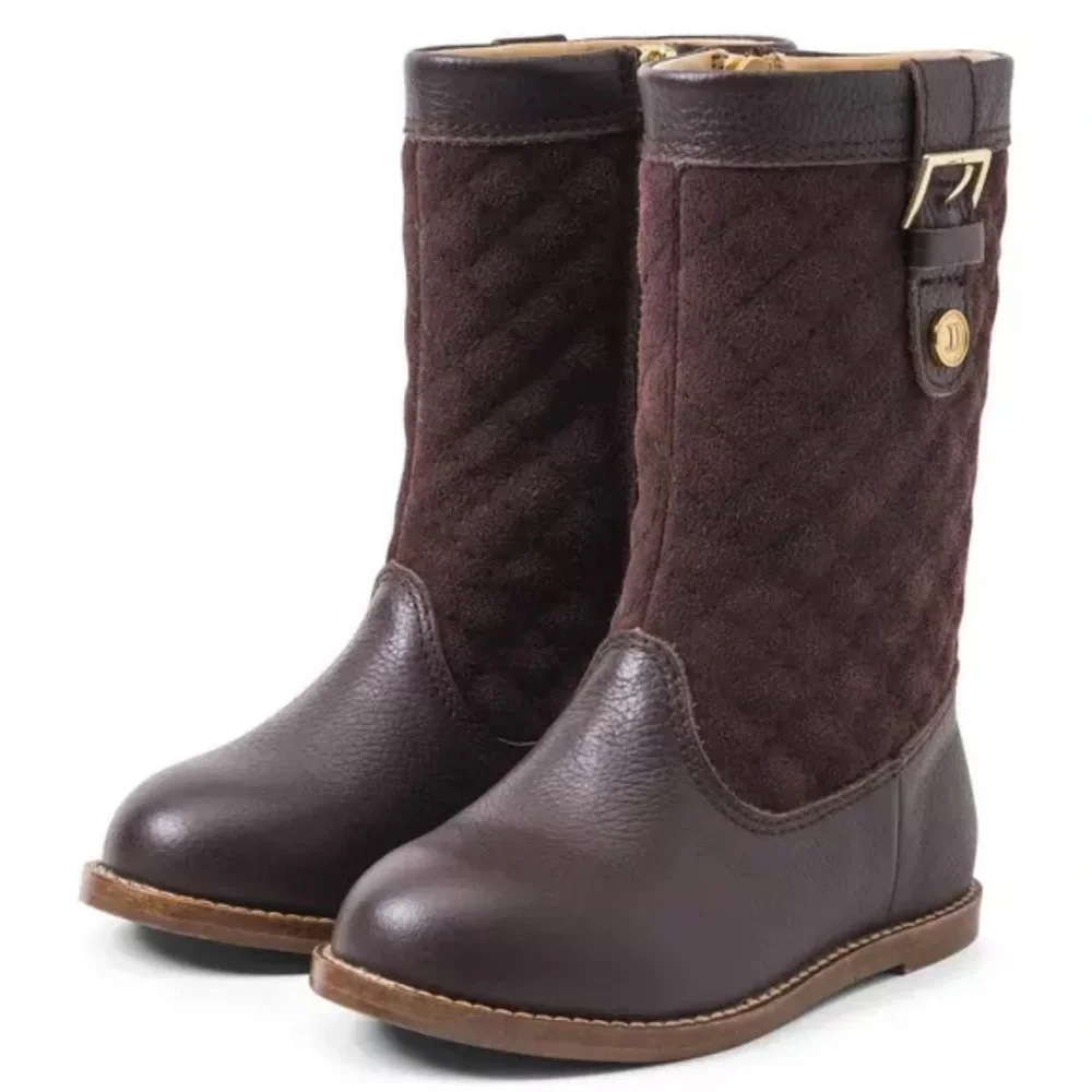 Janie and Jack Quilted Leather Brown Boots-Size 5